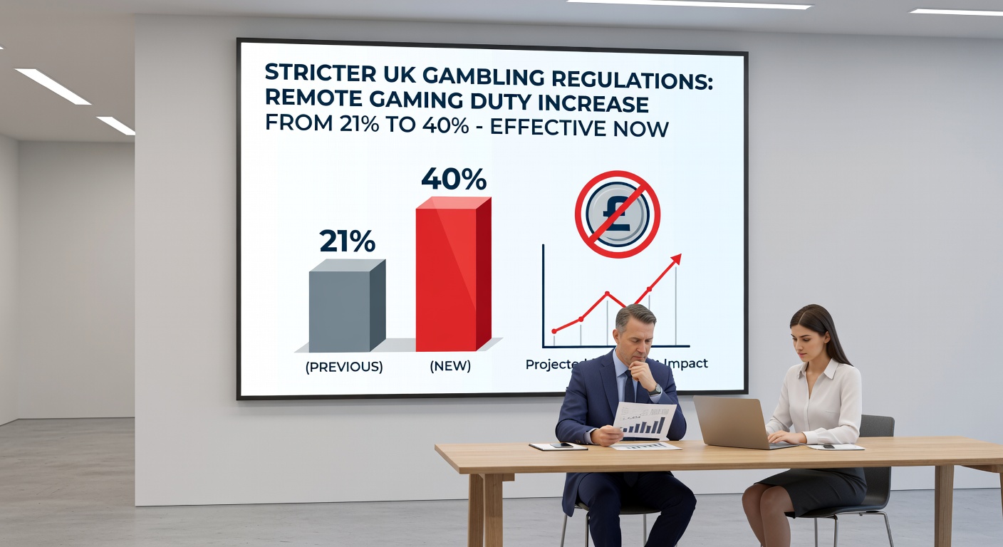 Casino operator reviewing compliance documents amid stacks of regulatory paperwork and tax forms