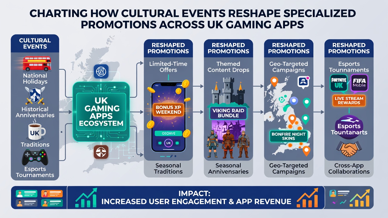 Infographic showing cultural event timelines aligned with UK gaming app promotion cycles and engagement data