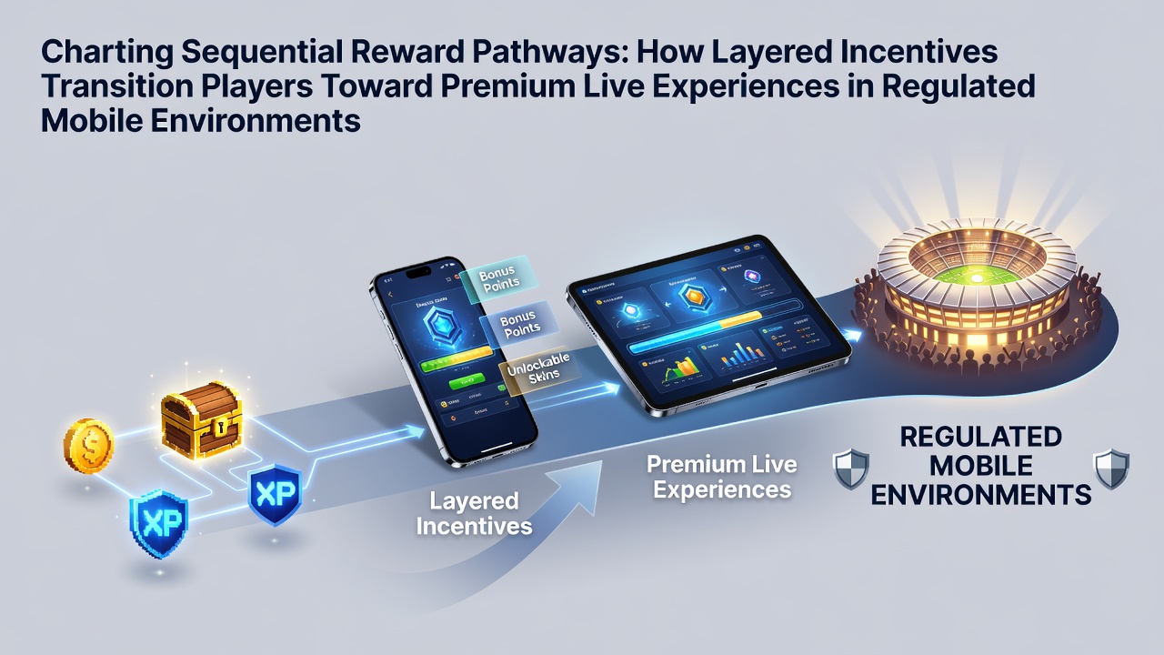 Illustration of layered incentive structures guiding players through mobile gaming stages toward live premium features