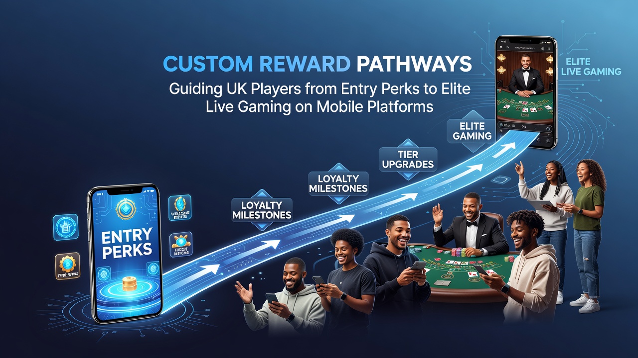 Mobile casino app interface showing entry-level rewards and progression to live dealer tables on UK platforms