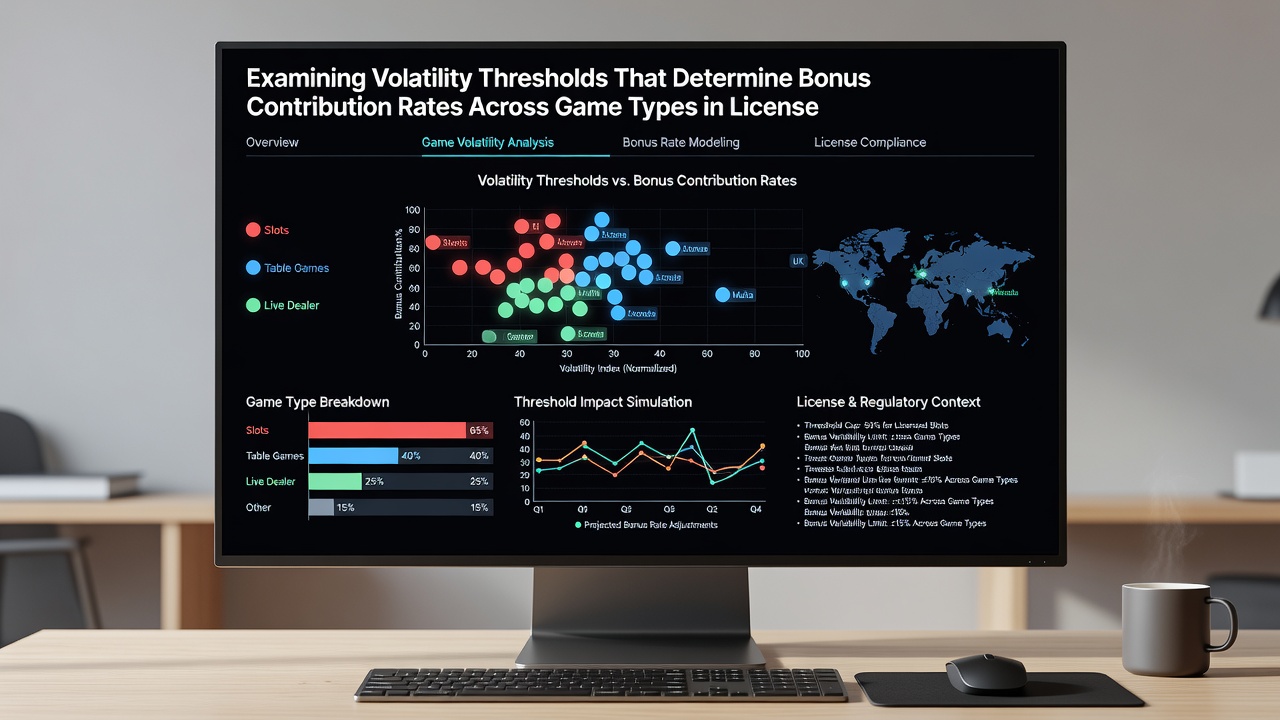 Infographic illustrating how licensed platforms adjust bonus contributions based on game volatility levels