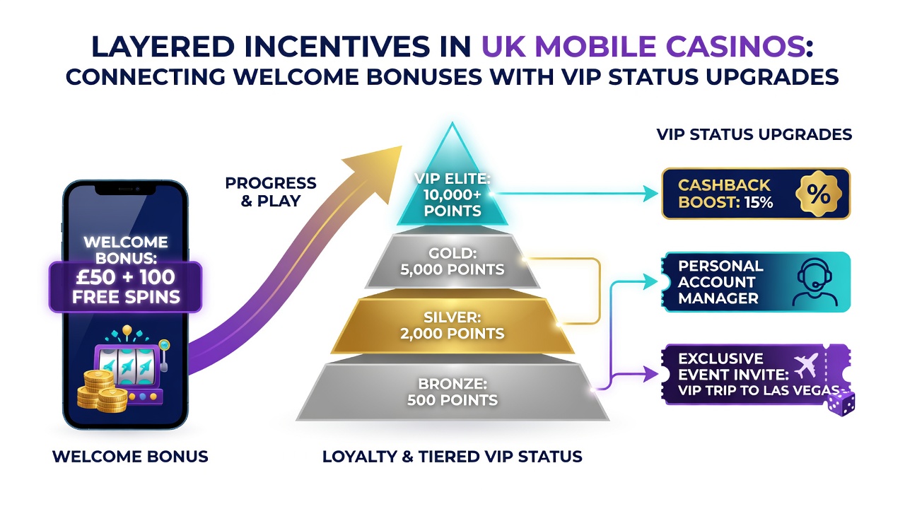 Mobile app screenshot illustrating loyalty points accumulating from welcome bonus wagers toward VIP level