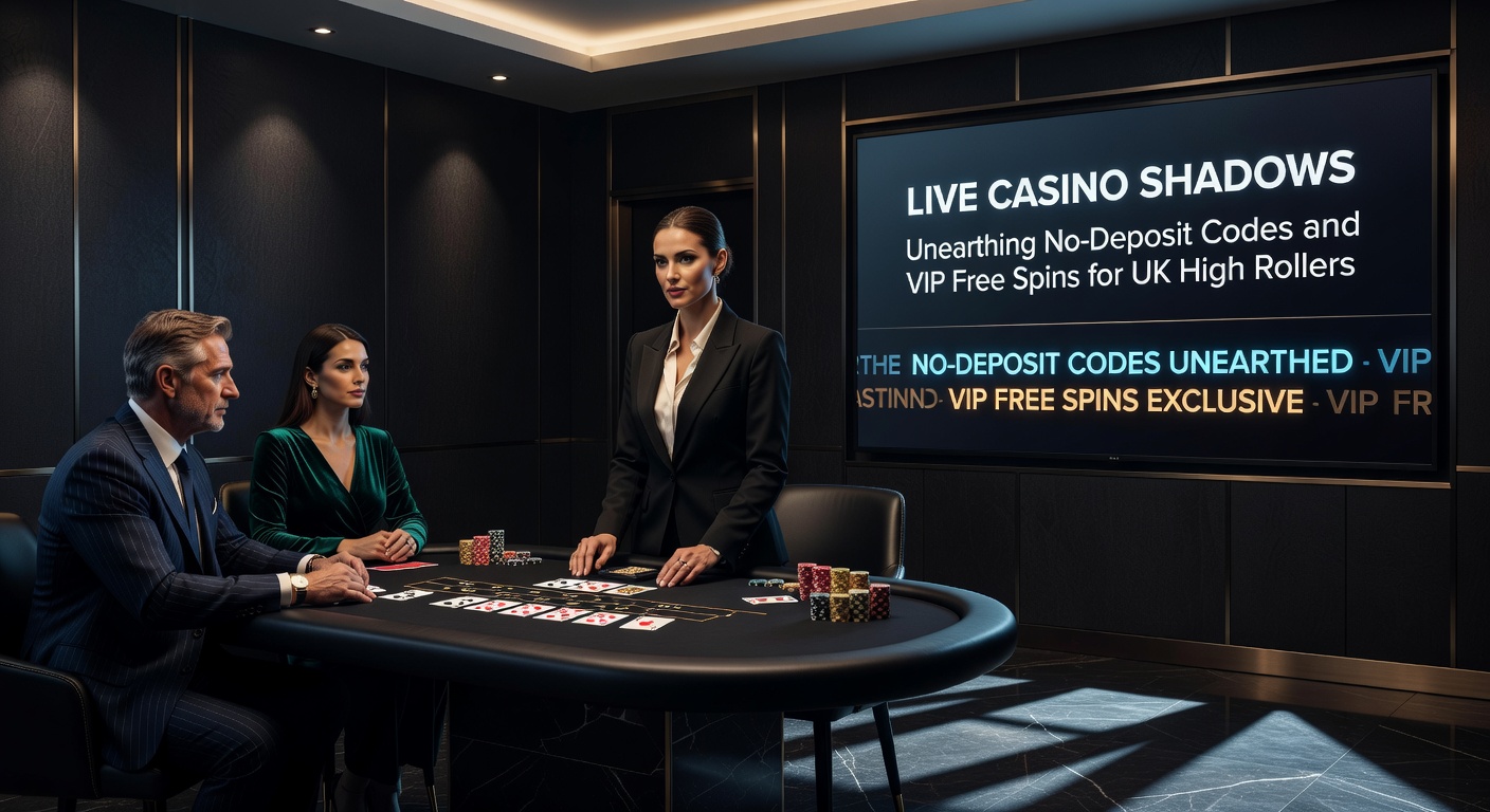 VIP high roller at a shadowed live casino VIP table, surrounded by exclusive free spin offers and luxury elements