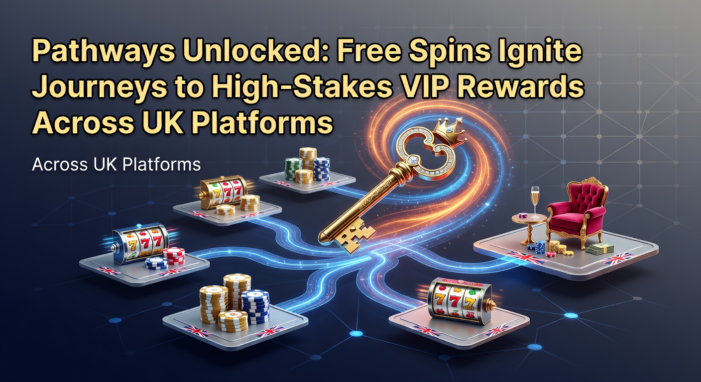 Vibrant online casino interface showing free spins activation leading to a glowing VIP ladder pathway