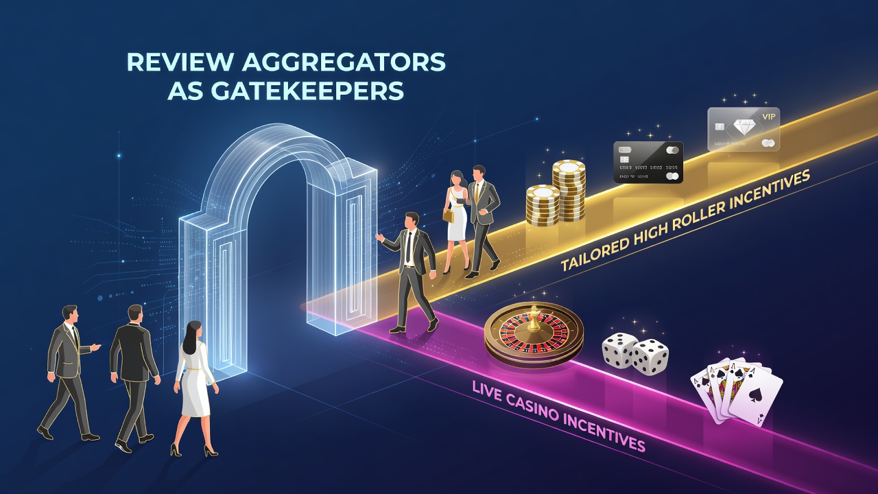 Review aggregator dashboard showing curated high roller casino incentives and live dealer promotions