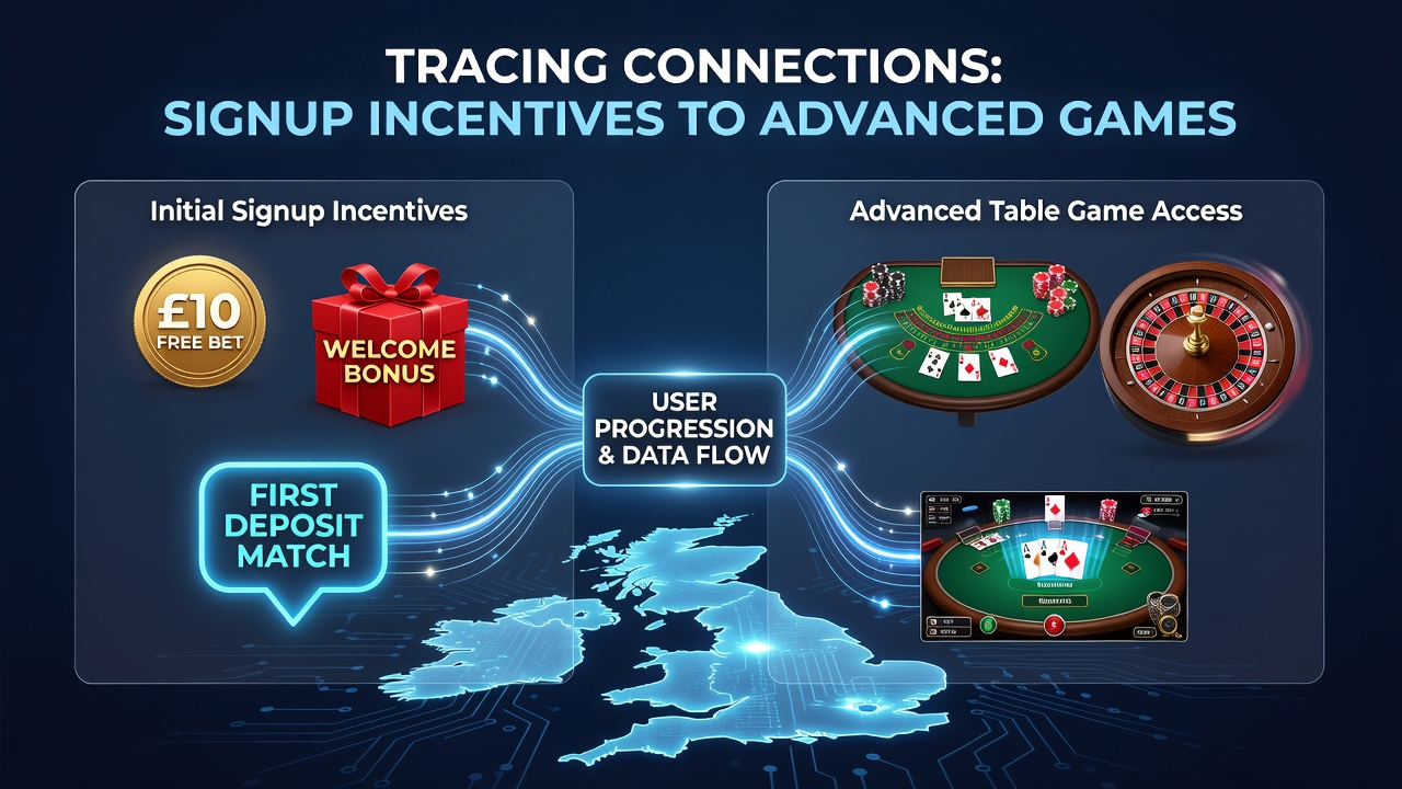 Mobile casino interface showing signup bonus activation leading to table game lobby on a UK smartphone app