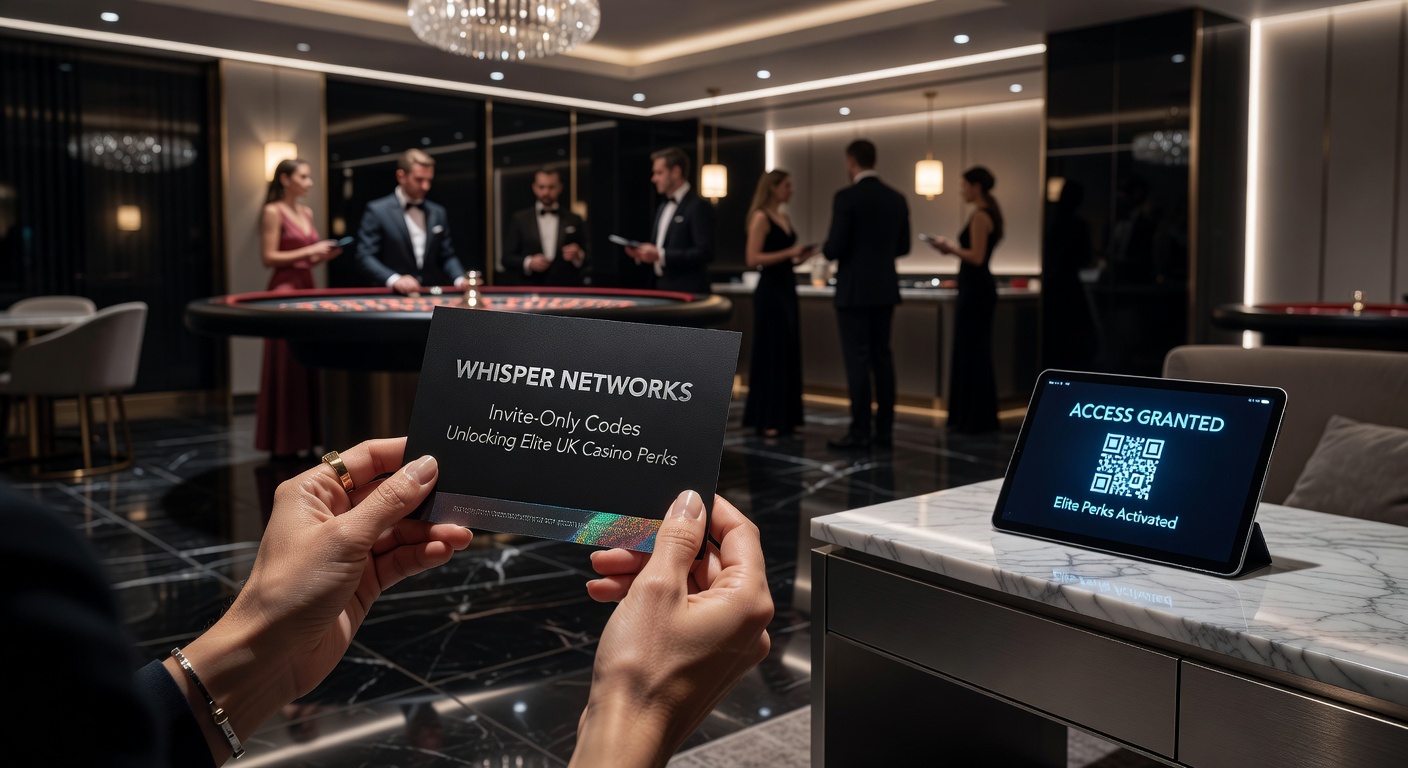 Illustration of a shadowy network of connections linking players to exclusive casino vaults, with glowing invite codes floating in the background